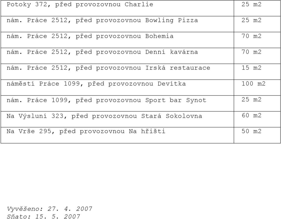 Práce 2512, před provozovnou Irská restaurace náměstí Práce 1099, před provozovnou Devítka nám.