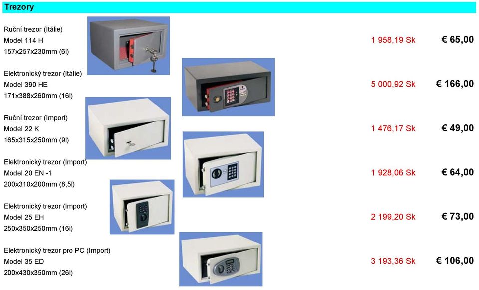 Elektronický trezor (Import) # Model 20 EN -1 1 928,06 Sk 64,00 200x310x200mm (8,5l) Elektronický trezor (Import) # Model