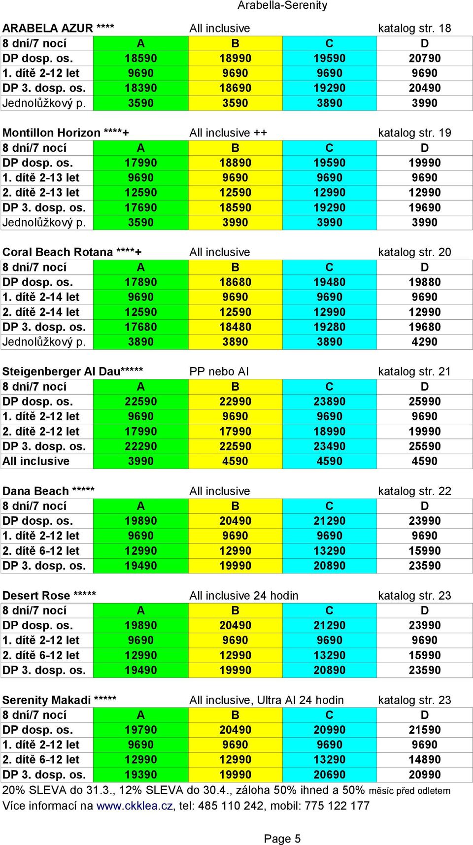 dosp. os. 17690 18590 19290 19690 Jednolůžkový p. 3590 3990 3990 3990 Coral Beach Rotana ****+ All inclusive katalog str. 20 DP dosp. os. 17890 18680 19480 19880 1.