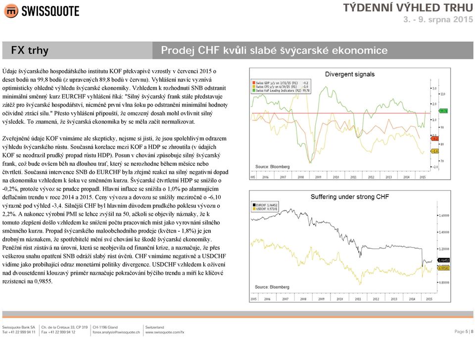 Vzhledem k rozhodnutí SNB odstranit minimální směnný kurz EURCHF vyhlášení říká: "Silný švýcarský frank stále představuje zátěž pro švýcarské hospodářství, nicméně první vlna šoku po odstranění