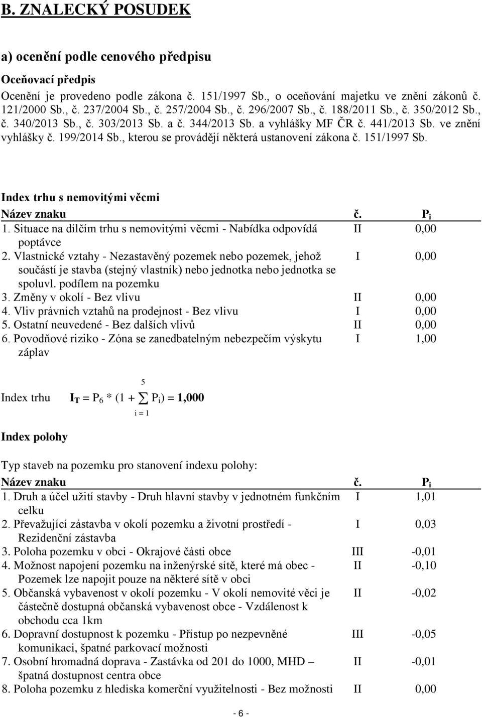 , kterou se provádějí některá ustanovení zákona č. 151/1997 Sb. Index trhu s nemovitými věcmi Název znaku č. P i 1. Situace na dílčím trhu s nemovitými věcmi - Nabídka odpovídá II 0,00 poptávce 2.