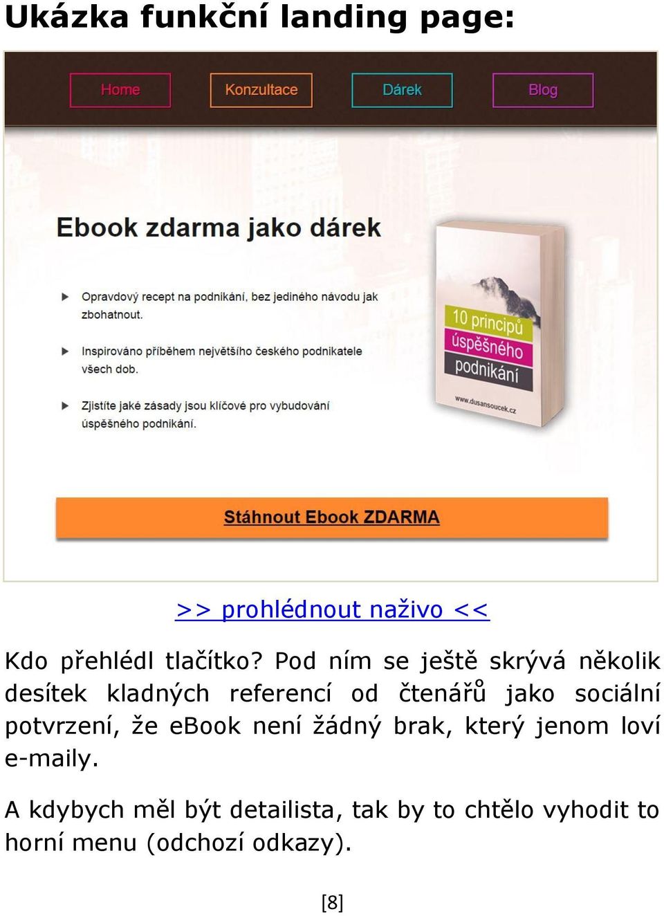 sociální potvrzení, že ebook není žádný brak, který jenom loví e-maily.