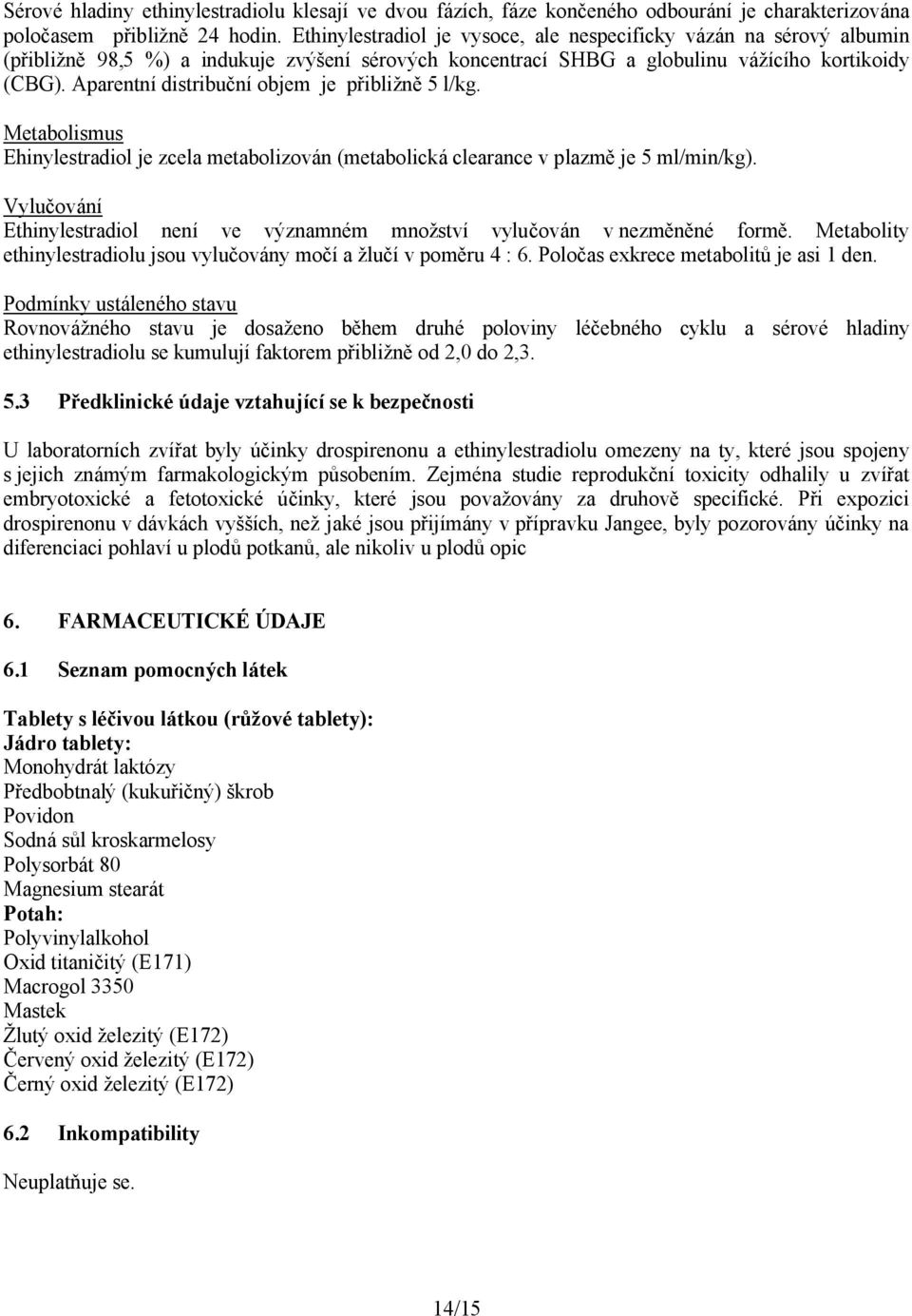 Aparentní distribuční objem je přibližně 5 l/kg. Metabolismus Ehinylestradiol je zcela metabolizován (metabolická clearance v plazmě je 5 ml/min/kg).