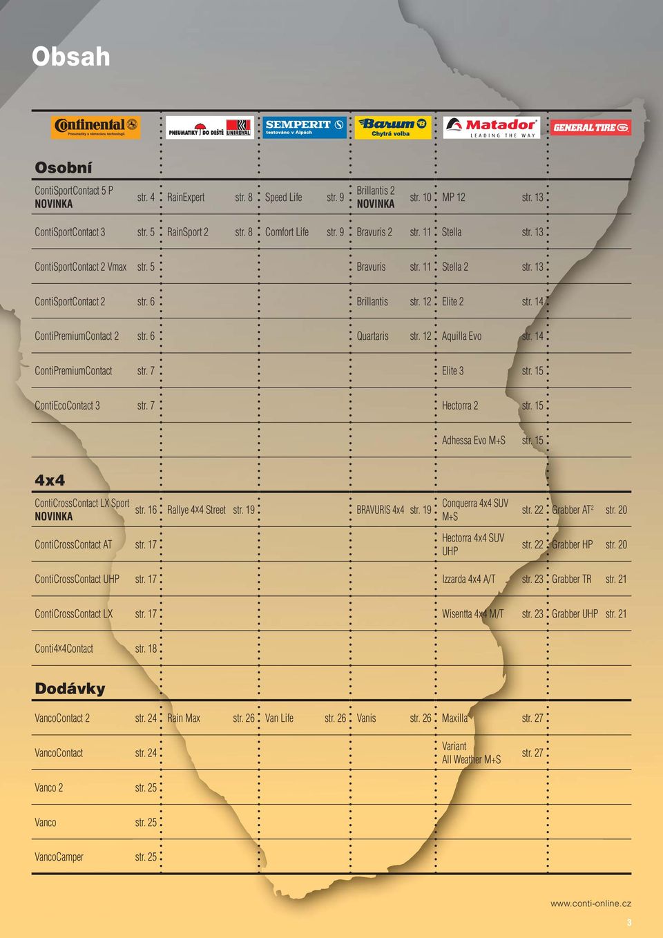 6 Quartaris str. 12 Aquilla Evo str. 14 ContiPremiumContact str. 7 Elite 3 str. 15 ContiEcoContact 3 str. 7 Hectorra 2 str. 15 Adhessa Evo M+S str.