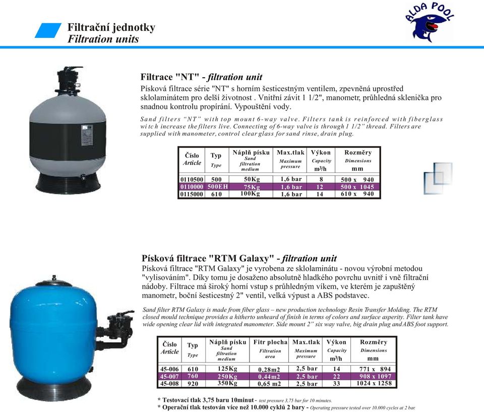 Filters tank is reinforced with fiberglass wi tc h increase the filters live. Connecting of 6-way valve is through 1 1/2 thread.