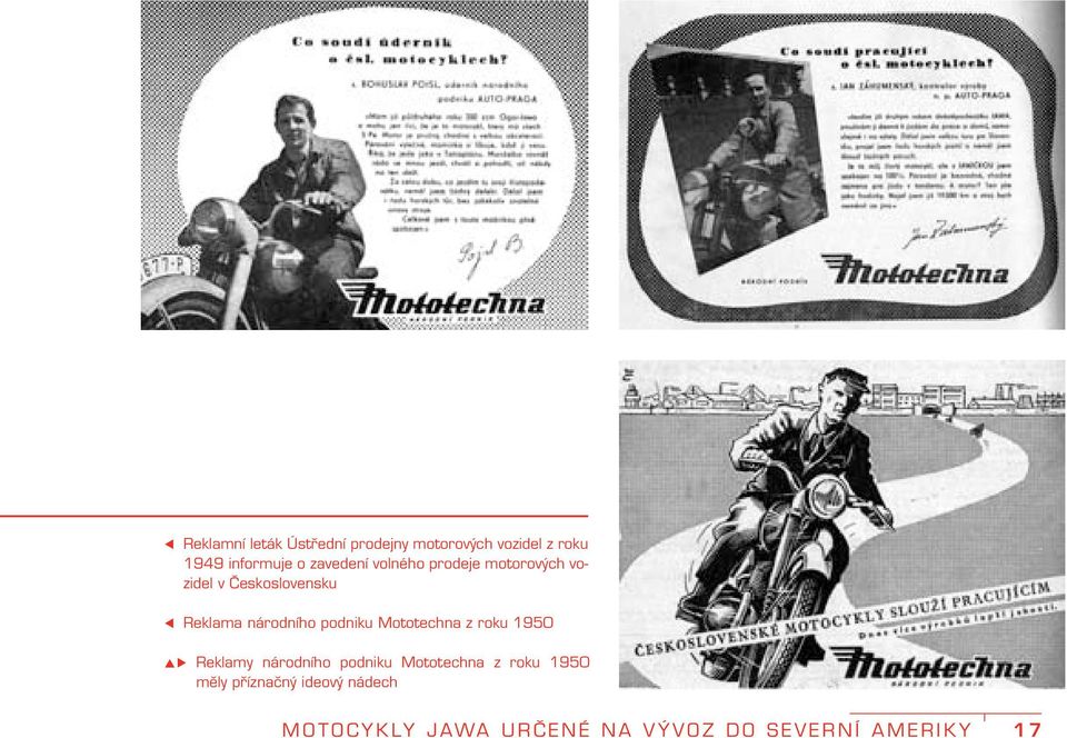 podniku Mototechna z roku 1950 Reklamy národního podniku Mototechna z roku