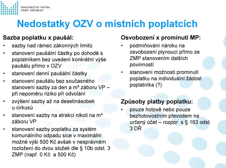 atrakci nikoli na m² záboru VP stanovení sazby poplatku za systém komunálního odpadu sice v maximální možné výši 500 Kč avšak v nesprávném rozložení do dvou složek dle 10b odst. 3 ZMP (např.