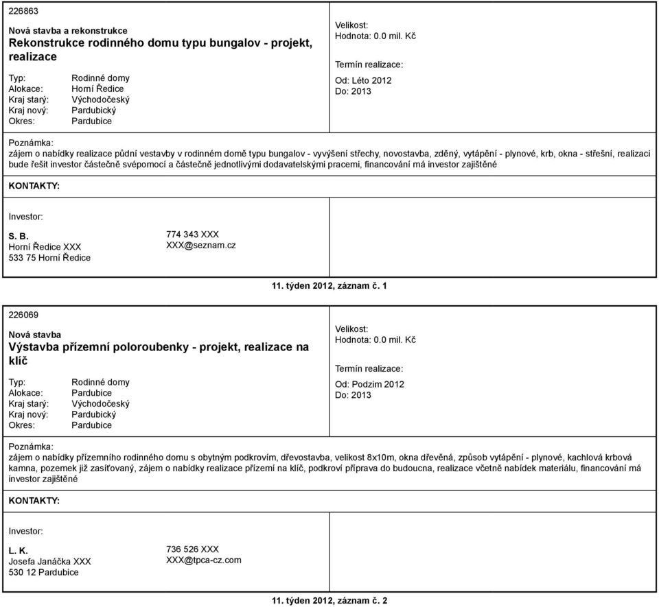 Kč Od: Léto 2012 Do: 2013 zájem o nabídky realizace půdní vestavby v rodinném domě typu bungalov - vyvýšení střechy, novostavba, zděný, vytápění - plynové, krb, okna - střešní, realizaci bude řešit