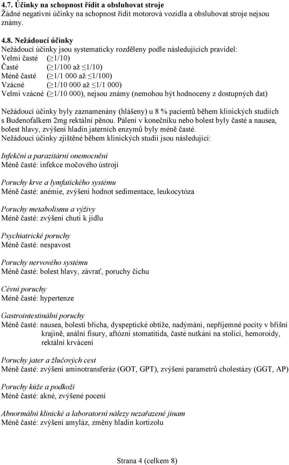 Velmi vzácné ( 1/10 000), nejsou známy (nemohou být hodnoceny z dostupných dat) Nežádoucí účinky byly zaznamenány (hlášeny) u 8 % pacientů během klinických studiích s Budenofalkem 2mg rektální pěnou.