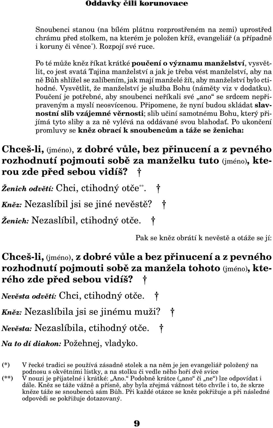 elství bylo ctihodné. Vysvìtlit, e man elství je slu ba Bohu (námìty viz v dodatku). Pouèení je potøebné, aby snoubenci neøíkali své ano se srdcem nepøipraveným a myslí neosvícenou.