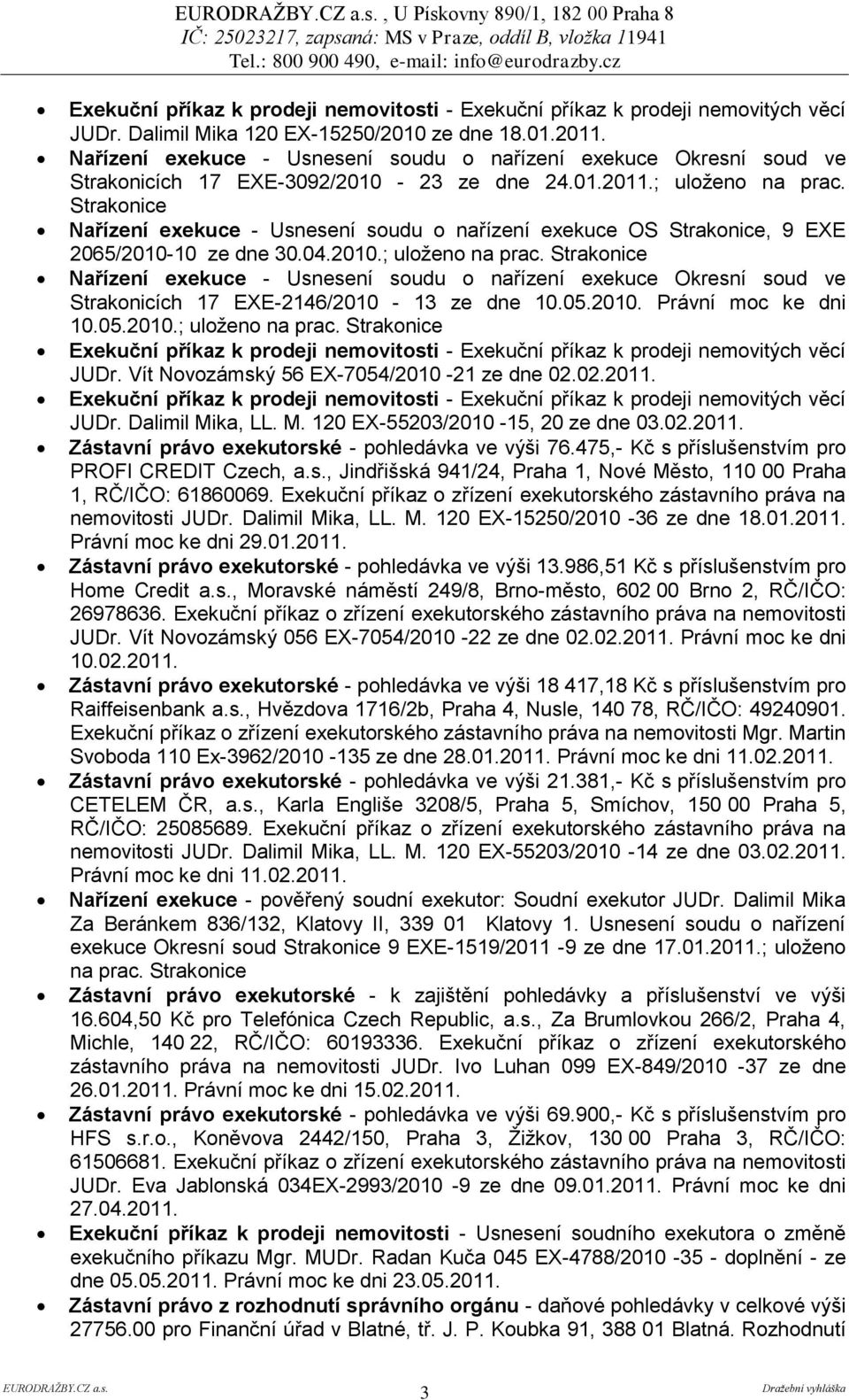 Strakonice Nařízení exekuce - Usnesení soudu o nařízení exekuce OS Strakonice, 9 EXE 2065/2010-10 ze dne 30.04.2010.; uloženo na prac.