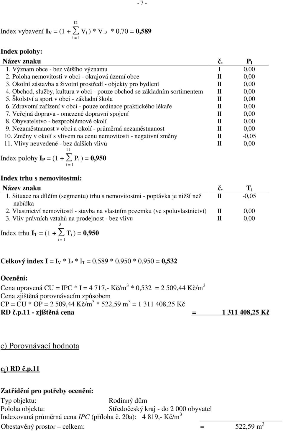 Obchod, služby, kultura v obci - pouze obchod se základním sortimentem II 0,00 5. Školství a sport v obci - základní škola II 0,00 6.