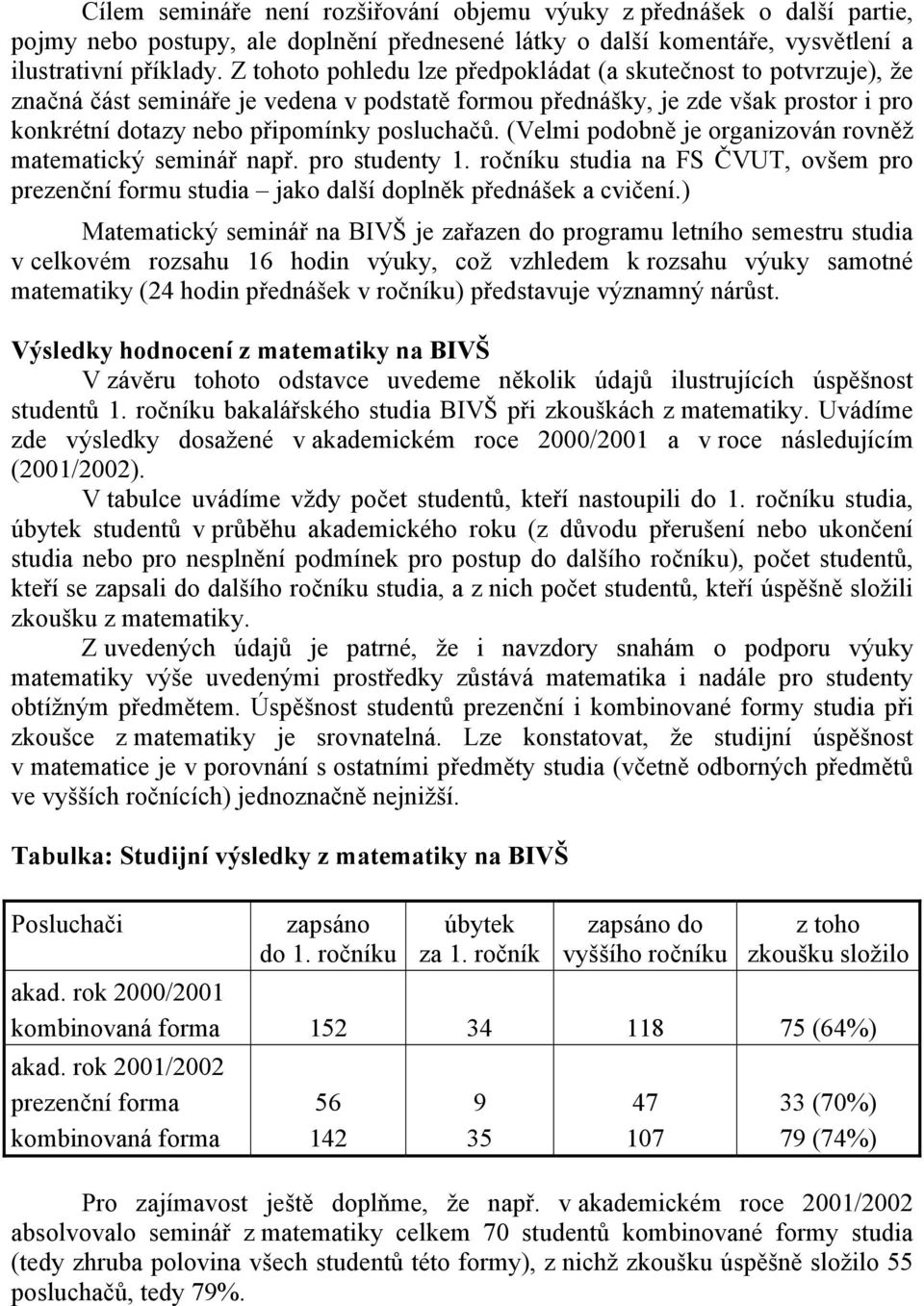 (Velmi podobně je organizován rovněž matematický seminář např. pro studenty 1. ročníku studia na FS ČVUT, ovšem pro prezenční formu studia jako další doplněk přednášek a cvičení.