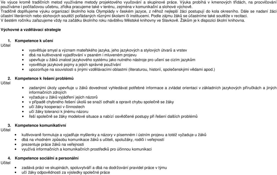 Tradičně doplňujeme výuku organizací školního kola Olympiády v českém jazyce, z něhož nejlepší žáci postupují do kola okresního.