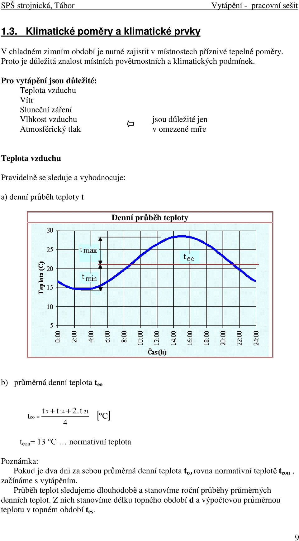 průběh teploty t Denní průběh teploty b) průměrná denní teplota t eo t t + t 14 + 2.