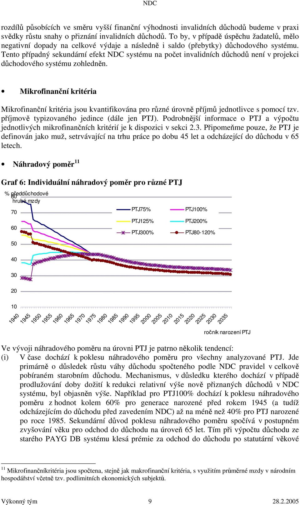 Tento případný sekundární efekt NDC systému na počet invalidních důchodů není v projekci důchodového systému zohledněn.