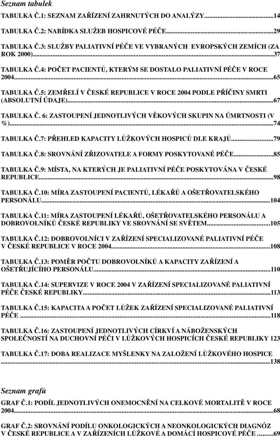 6: ZASTOUPENÍ JEDNOTLIVÝCH VĚKOVÝCH SKUPIN NA ÚMRTNOSTI (V %)...74 TABULKA Č.7: PŘEHLED KAPACITY LŮŽKOVÝCH HOSPICŮ DLE KRAJŮ...79 TABULKA Č.8: SROVNÁNÍ ZŘIZOVATELE A FORMY POSKYTOVANÉ PÉČE.