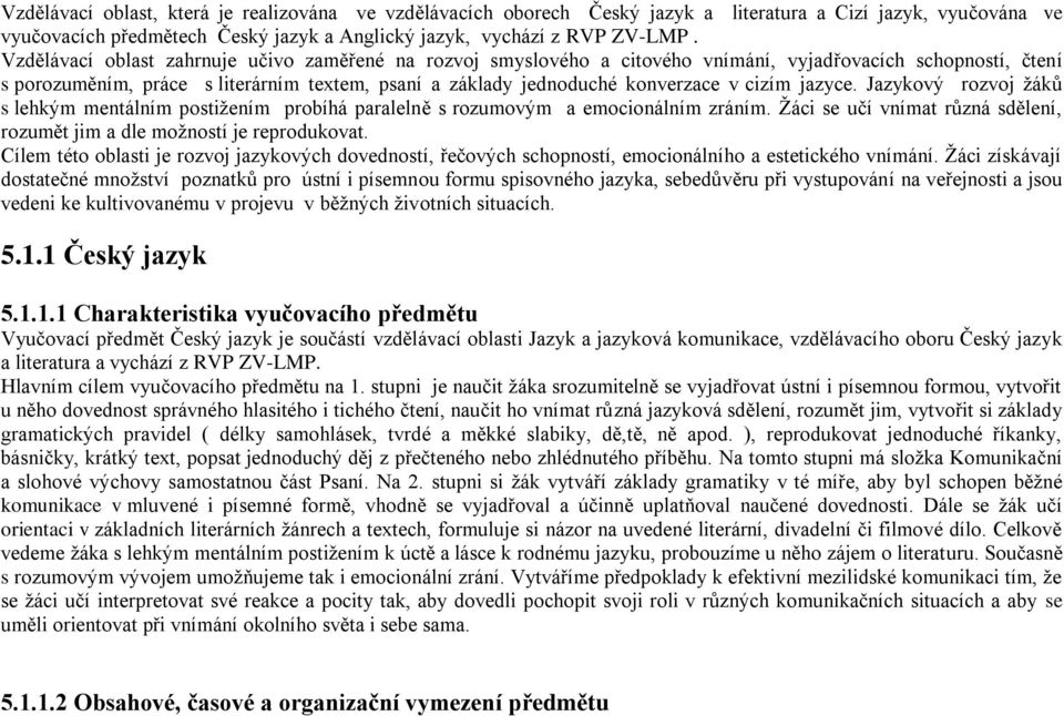 cizím jazyce. Jazykový rozvoj žáků s lehkým mentálním postižením probíhá paralelně s rozumovým a emocionálním zráním. Žáci se učí vnímat různá sdělení, rozumět jim a dle možností je reprodukovat.