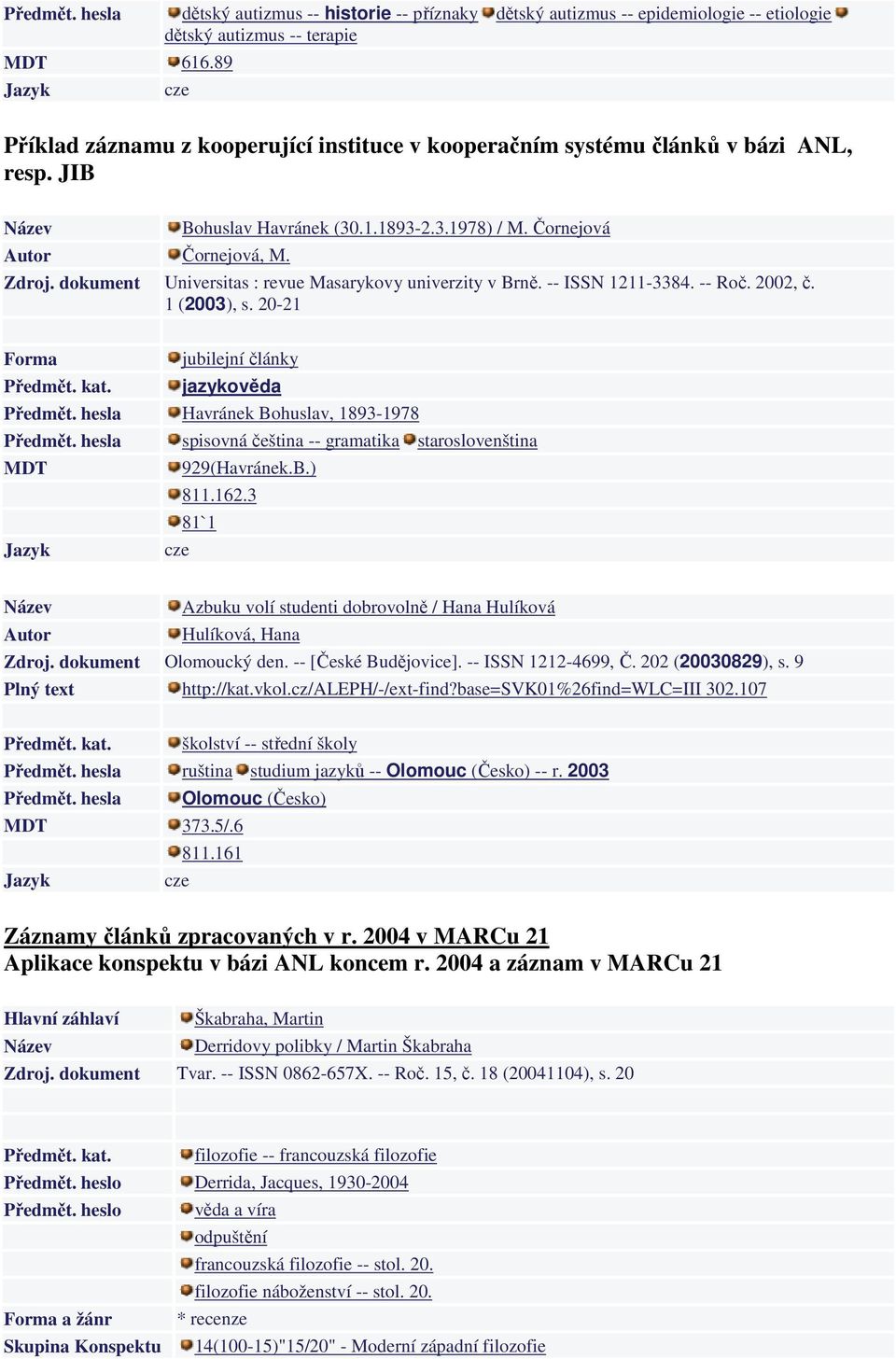 dokument Universitas : revue Masarykovy univerzity v Brně. -- ISSN 1211-3384. -- Roč. 2002, č. 1 (2003), s. 20-21 Forma jubilejní články Předmět. kat. jazykověda Předmět.