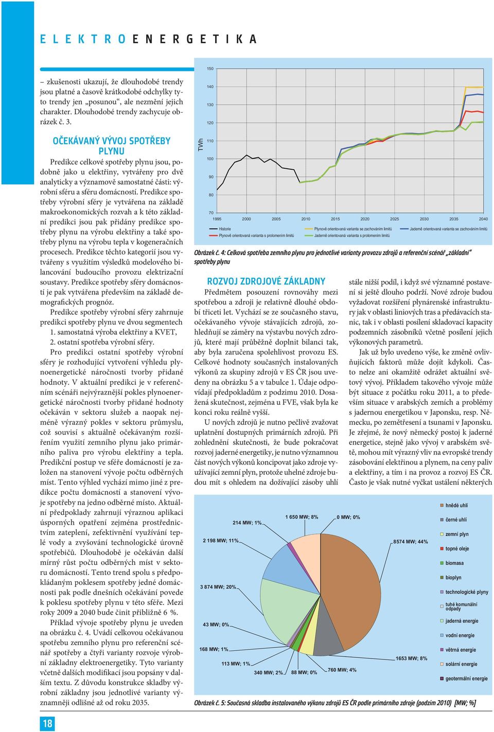 OČEKÁVANÝ VÝVOJ SPOTŘEBY PLYNU Predikce celkové spotřeby plynu jsou, podobně jako u elektřiny, vytvářeny pro dvě analyticky a významově samostatné části: výrobní sféru a sféru domácností.