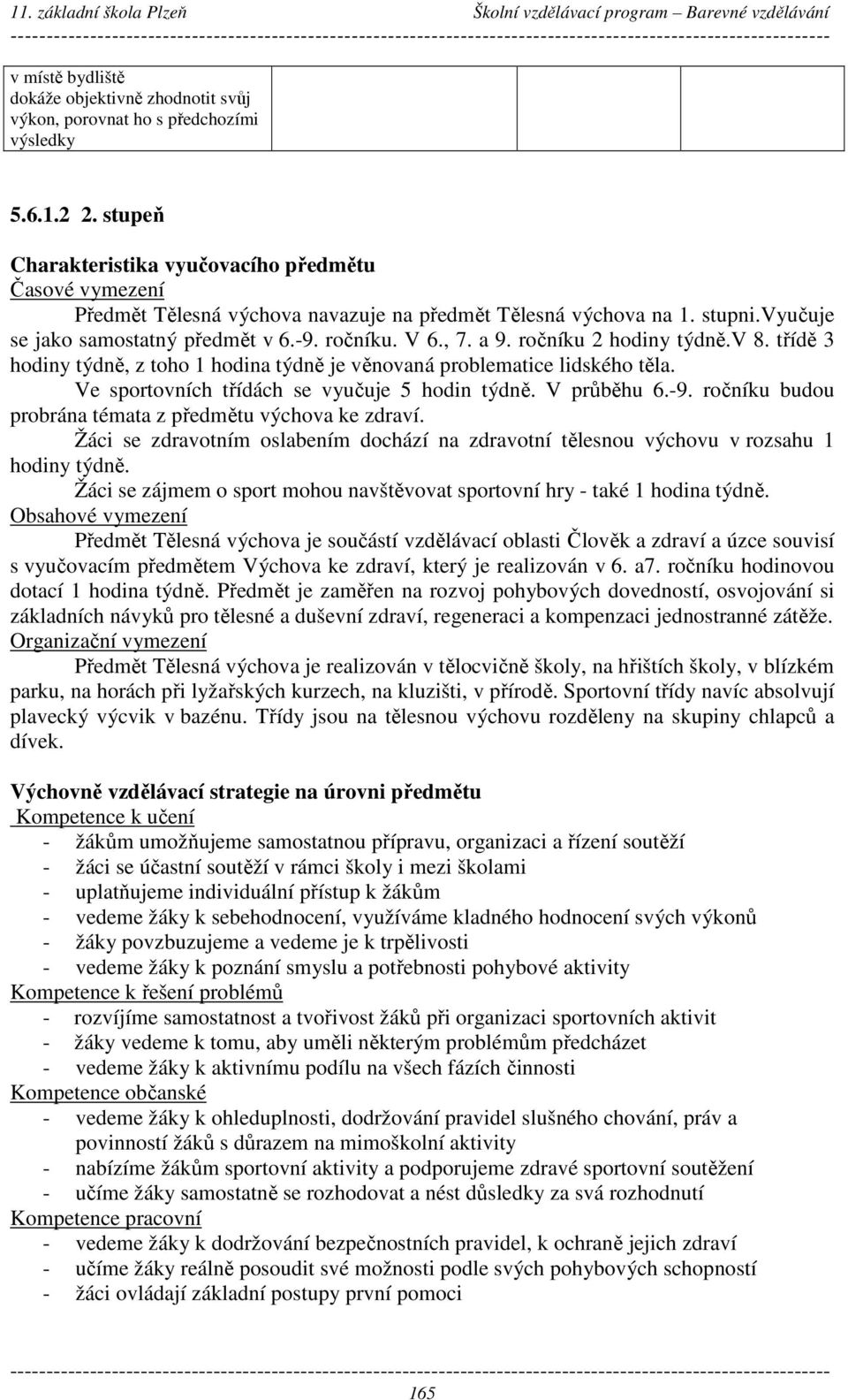 ročníku 2 hodiny týdně.v 8. třídě 3 hodiny týdně, z toho 1 hodina týdně je věnovaná problematice lidského těla. Ve sportovních třídách se vyučuje 5 hodin týdně. V průběhu 6.-9.