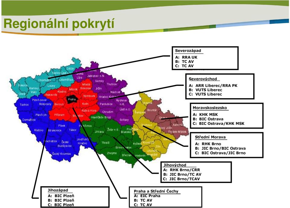 RHK Brno B: JIC Brno/BIC Ostrava C: BIC Ostrava/JIC Brno Jihovýchod A: RHK Brno/CRR B: JIC Brno/TC AV C: