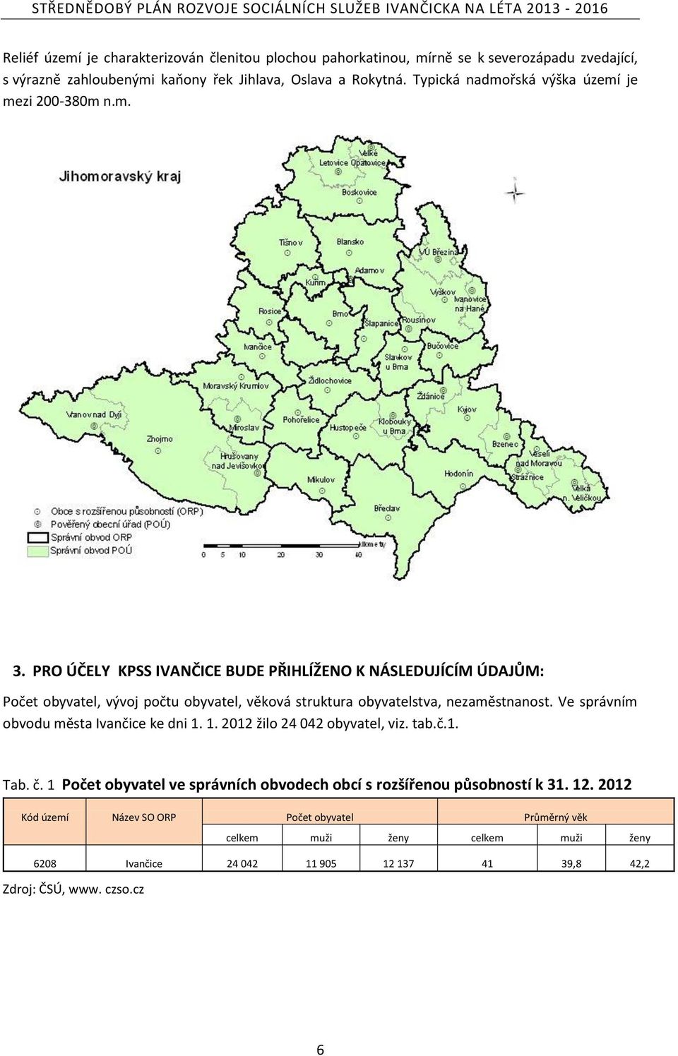 PRO ÚČELY KPSS IVANČICE BUDE PŘIHLÍŽENO K NÁSLEDUJÍCÍM ÚDAJŮM: Počet obyvatel, vývoj počtu obyvatel, věková struktura obyvatelstva, nezaměstnanost. Ve správním obvodu města Ivančice ke dni 1.