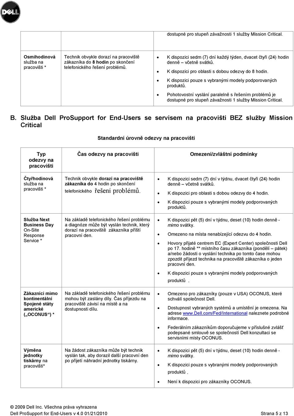 Pohotovostní vyslání paralelně s řešením problémů je dostupné pro stupeň závažnosti 1 služby Mission Critical. B.