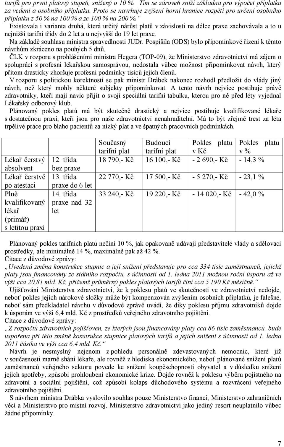 Existovala i varianta druhá, která určitý nárůst platů v závislosti na délce praxe zachovávala a to u nejnižší tarifní třídy do 2 let a u nejvyšší do 19 let praxe.