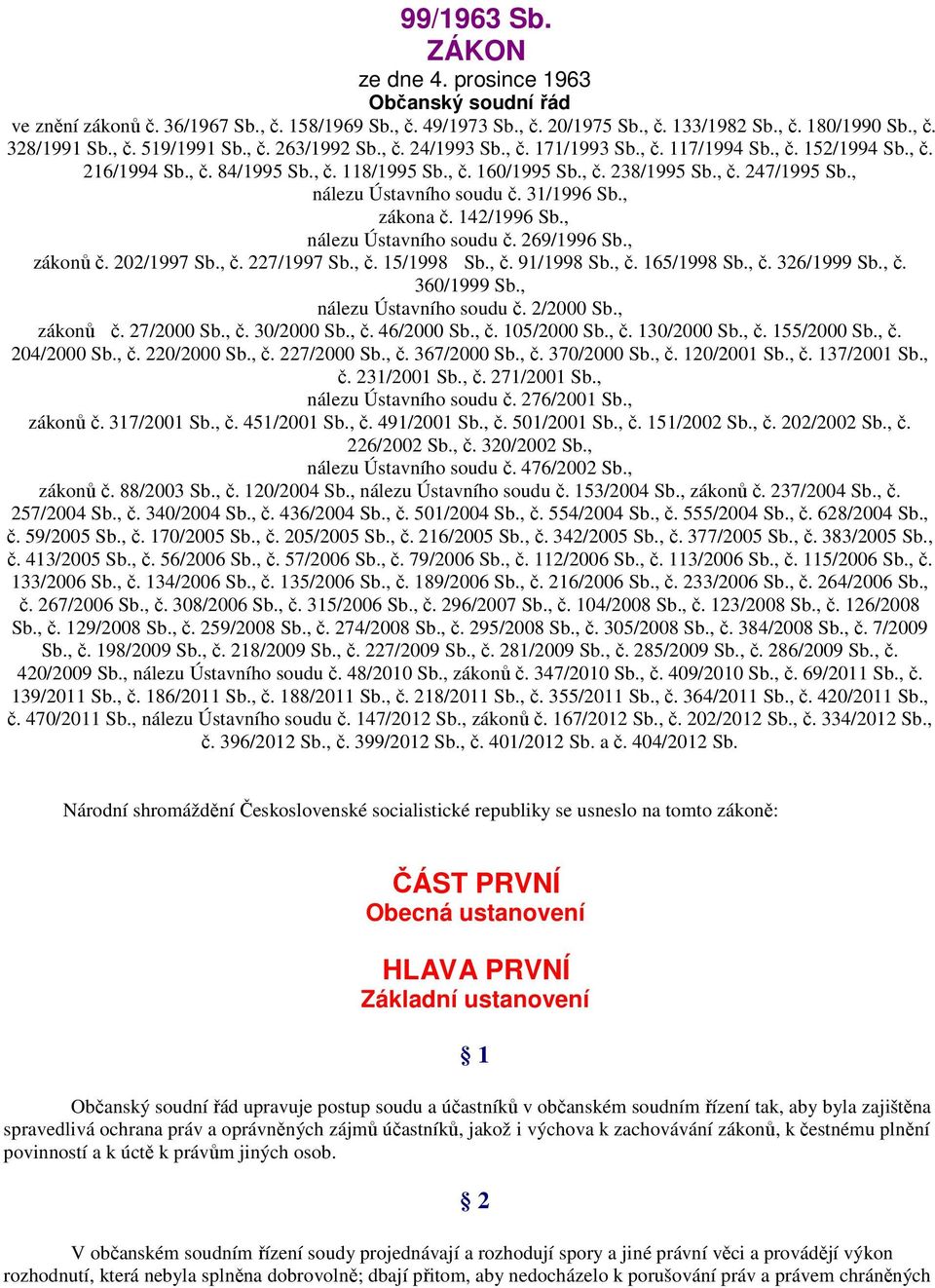 , nálezu Ústavního soudu č. 31/1996 Sb., zákona č. 142/1996 Sb., nálezu Ústavního soudu č. 269/1996 Sb., zákonů č. 202/1997 Sb., č. 227/1997 Sb., č. 15/1998 Sb., č. 91/1998 Sb., č. 165/1998 Sb., č. 326/1999 Sb.