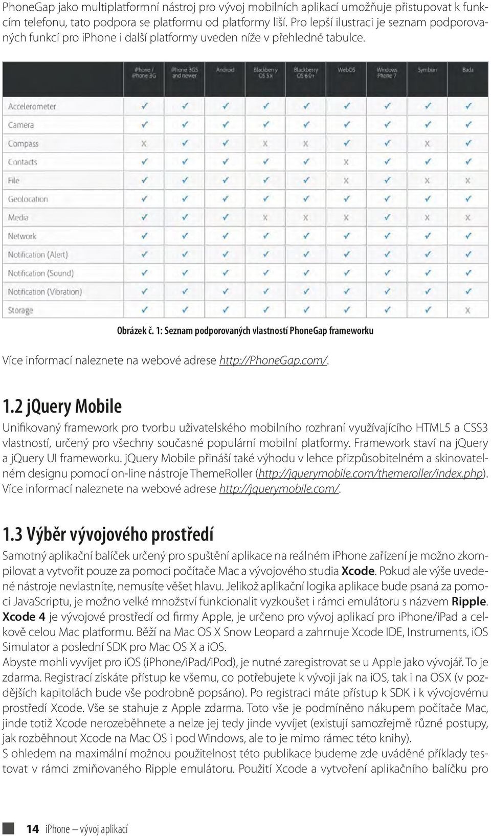 1: Seznam podporovaných vlastností PhoneGap frameworku Více informací naleznete na webové adrese http://phonegap.com/. 1.