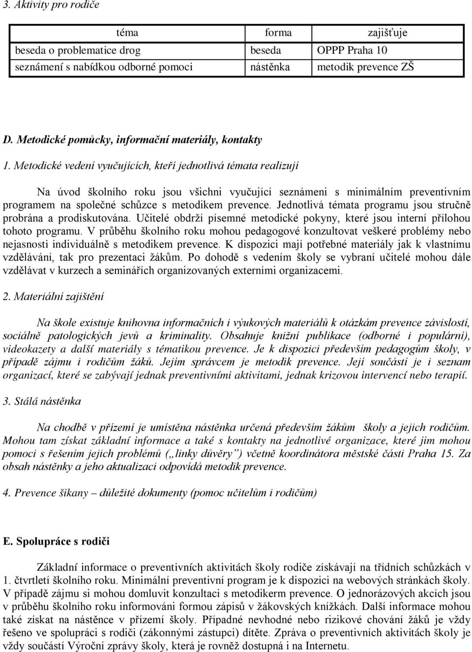 Metodické vedení vyučujících, kteří jednotlivá témata realizují Na úvod školního roku jsou všichni vyučující seznámeni s minimálním preventivním programem na společné schůzce s metodikem prevence.