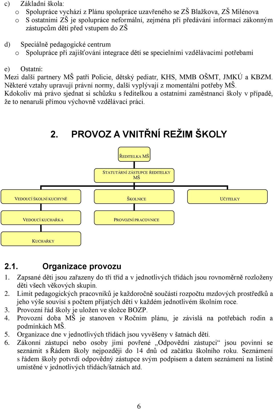 KHS, MMB OŠMT, JMKÚ a KBZM. Některé vztahy upravují právní normy, další vyplývají z momentální potřeby MŠ.