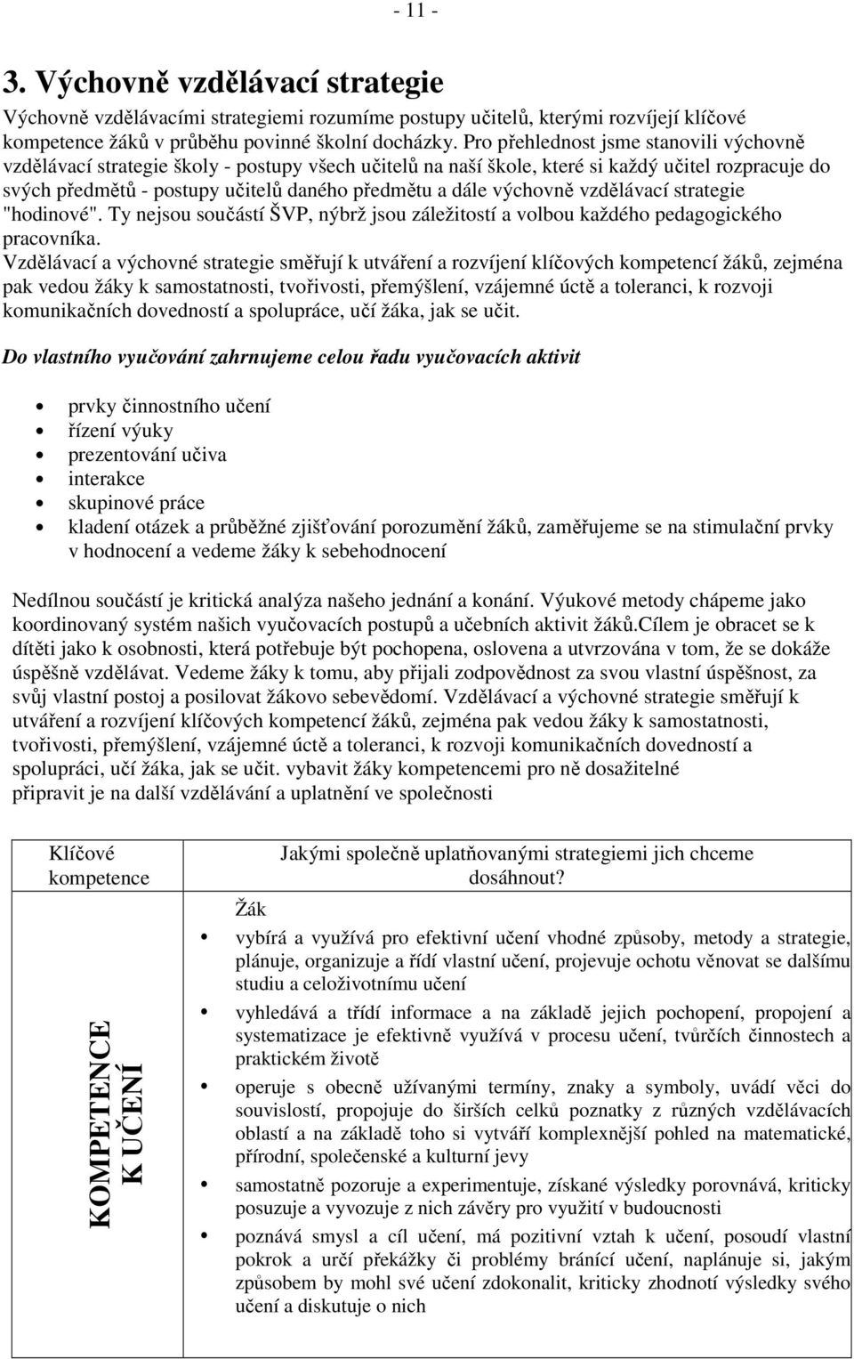 výchovně vzdělávací strategie "hodinové". Ty nejsou součástí ŠVP, nýbrž jsou záležitostí a volbou každého pedagogického pracovníka.