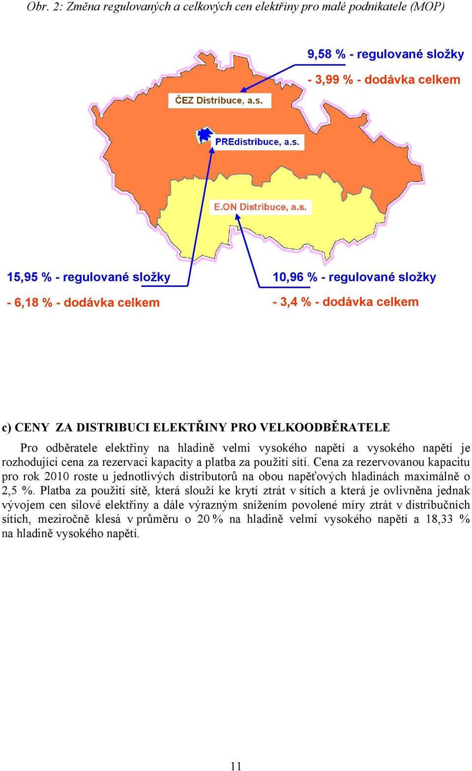 rezervaci kapacity a platba za použití sítí. Cena za rezervovanou kapacitu pro rok 2010 roste u jednotlivých distributorů na obou napěťových hladinách maximálně o 2,5 %.