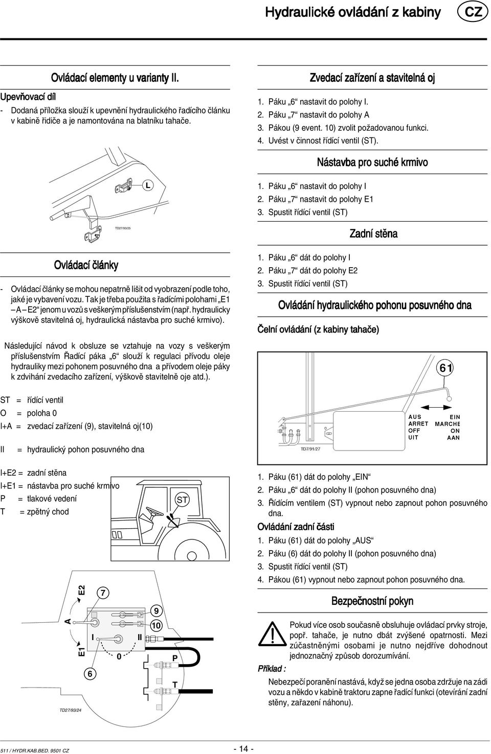 N stavba pro suchè krmivo L 1. P ku Ñ6ì nastavit do polohy I 2. P ku Ñ7ì nastavit do polohy E1 3.