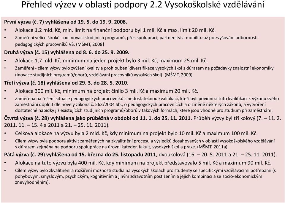 15) vyhlášena od 8. 6. do 25. 9. 2009. Alokace 1,7 mld. Kč,