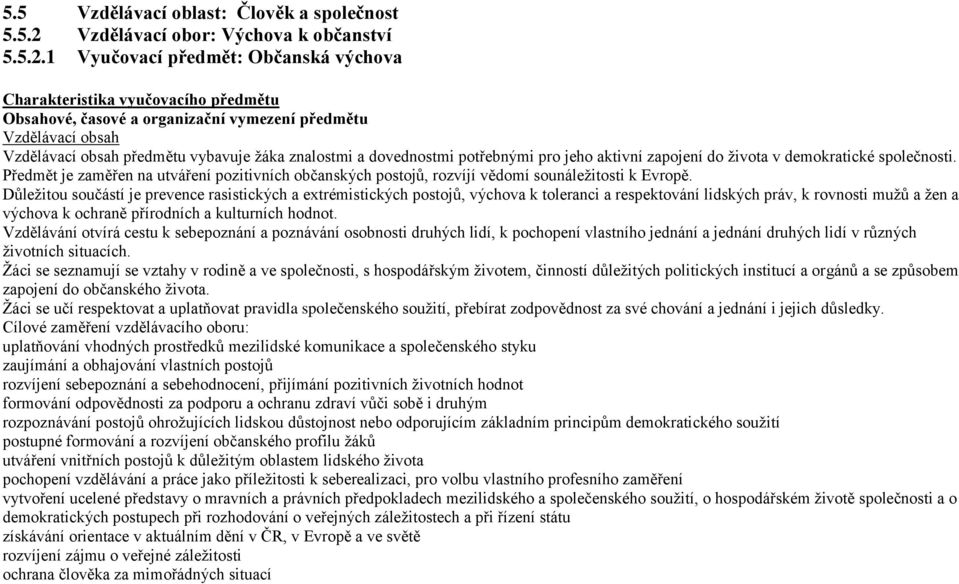 1 Vyučovací předmět: Občanská výchova Charakteristika vyučovacího předmětu Obsahové, časové a organizační vymezení předmětu Vzdělávací obsah Vzdělávací obsah předmětu vybavuje žáka znalostmi a