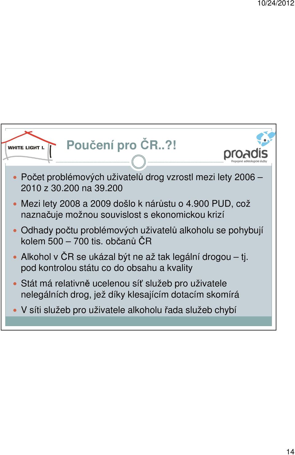 900 PUD, což naznačuje možnou souvislost s ekonomickou krizí Odhady počtu problémových uživatelů alkoholu se pohybují kolem 500 700 tis.