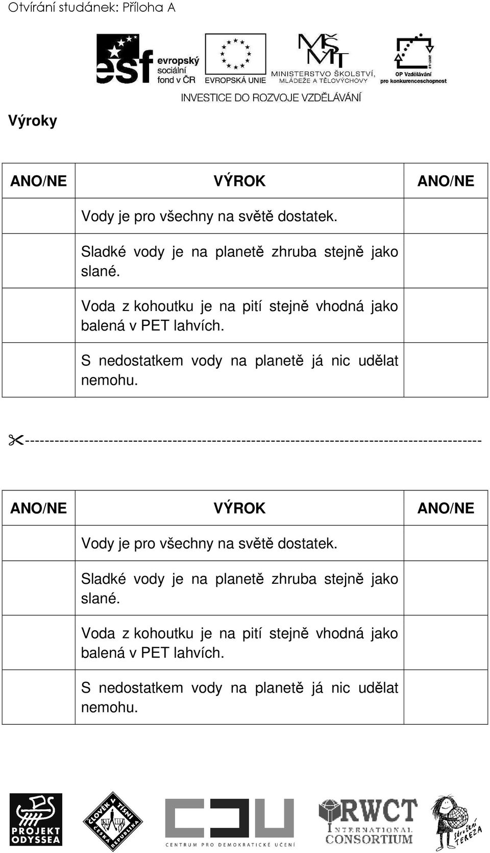 --------------------------------------------------------------------------------------------- ANO/NE VÝROK ANO/NE Vody je pro všechny na světě