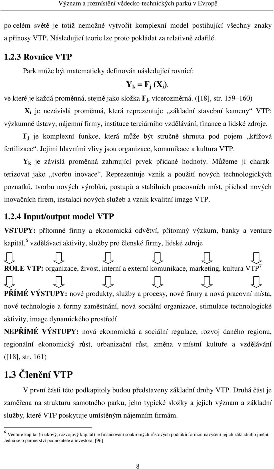 159 160) X i je nezávislá proměnná, která reprezentuje základní stavební kameny VTP: výzkumné ústavy, nájemní firmy, instituce terciárního vzdělávání, finance a lidské zdroje.