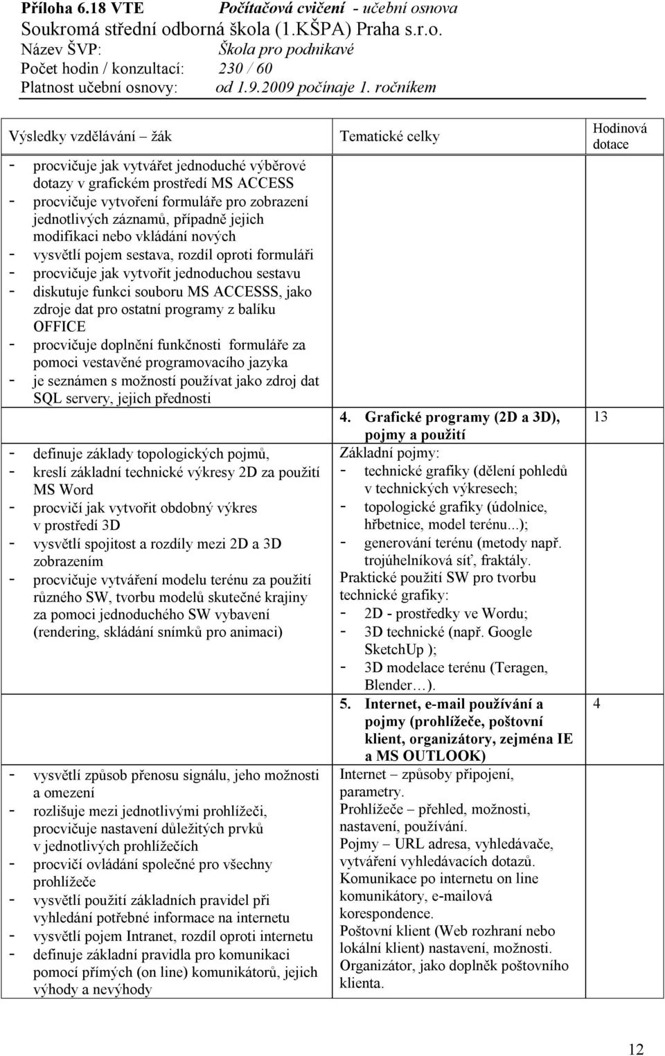 programy z balíku OFFICE - procvičuje doplnění funkčnosti formuláře za pomoci vestavěné programovacího jazyka - je seznámen s možností používat jako zdroj dat SQL servery, jejich přednosti - definuje