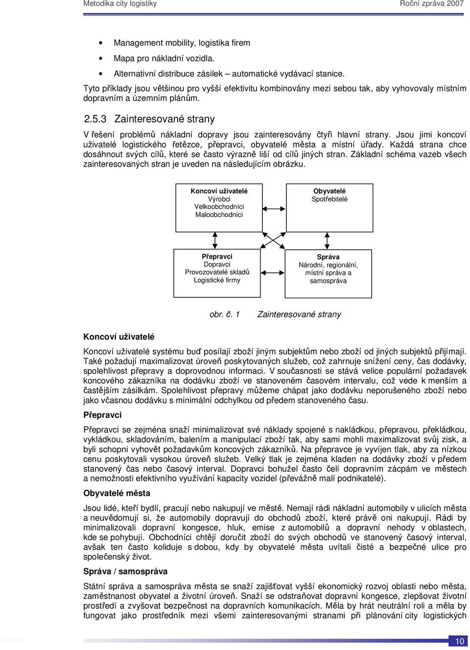 3 Zainteresované strany V řešení problémů nákladní dopravy jsou zainteresovány čtyři hlavní strany. Jsou jimi koncoví uživatelé logistického řetězce, přepravci, obyvatelé města a místní úřady.