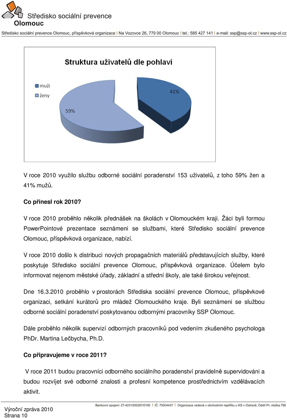 V roce 2010 došlo k distribuci nových propagačních materiálů představujících služby, které poskytuje Středisko sociální prevence Olomouc, příspěvková organizace.