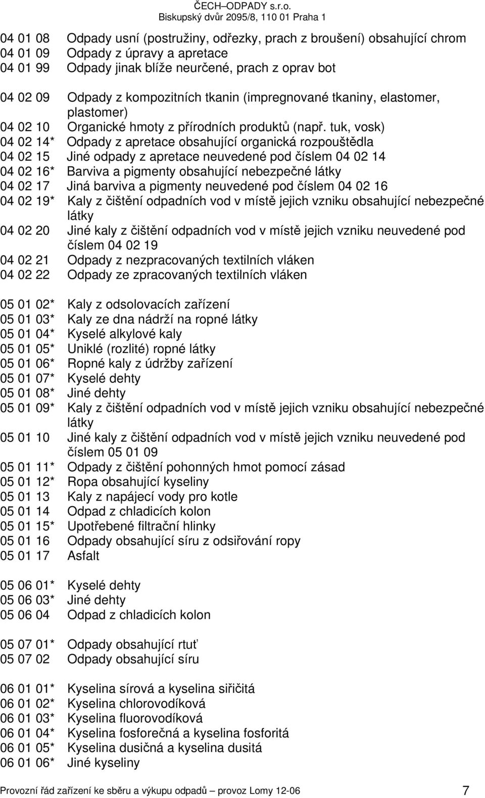 tuk, vosk) 04 02 14* Odpady z apretace obsahující organická rozpouštědla 04 02 15 Jiné odpady z apretace neuvedené pod číslem 04 02 14 04 02 16* Barviva a pigmenty obsahující nebezpečné látky 04 02