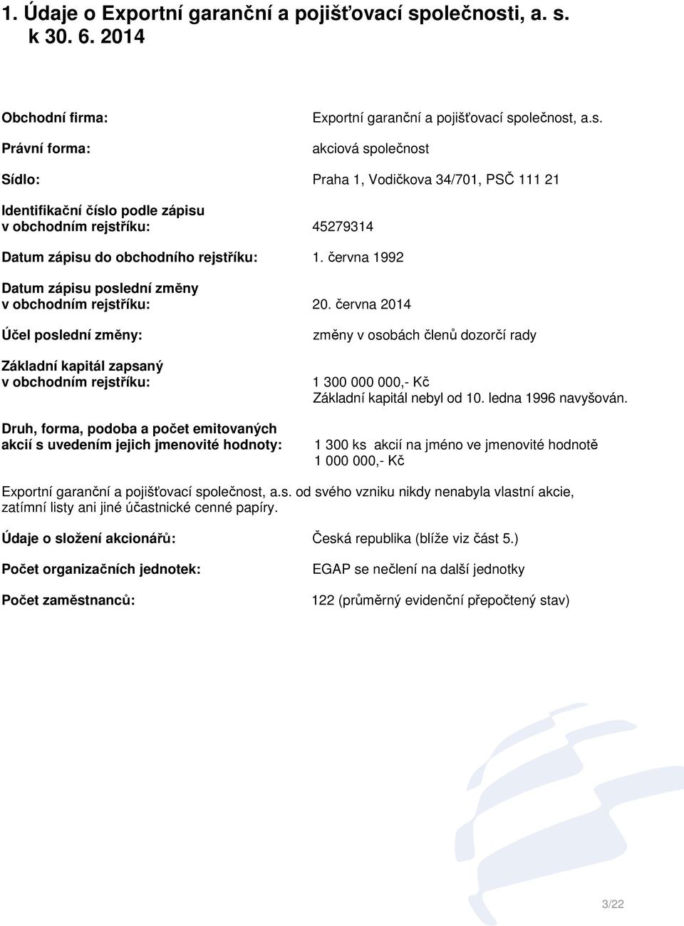 června 1992 Datum zápisu poslední změny v obchodním rejstříku: 20.