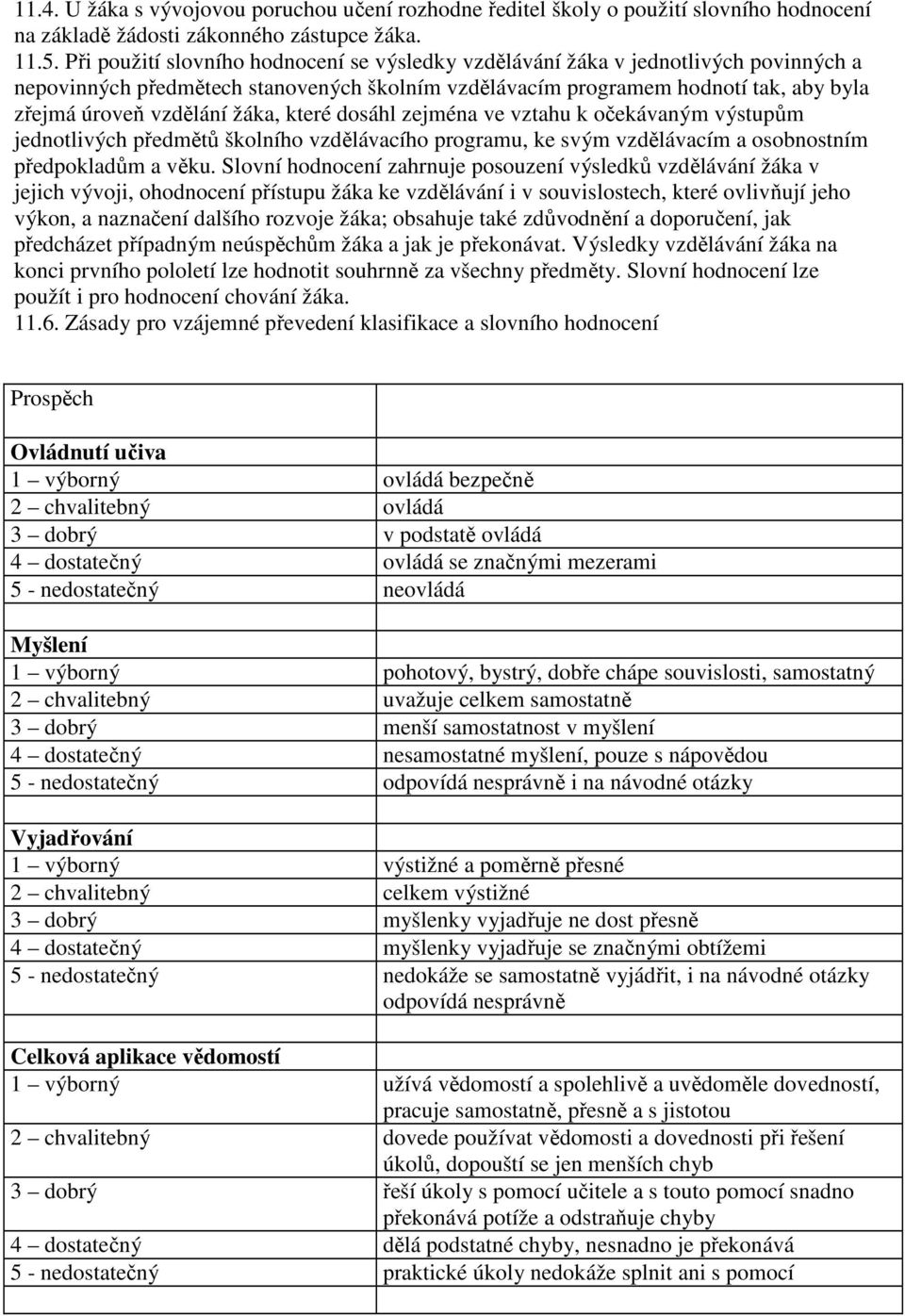 žáka, které dosáhl zejména ve vztahu k očekávaným výstupům jednotlivých předmětů školního vzdělávacího programu, ke svým vzdělávacím a osobnostním předpokladům a věku.