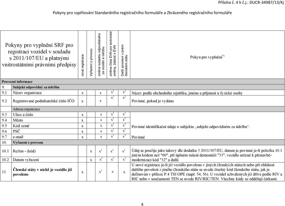 6 PSČ x x x 1 x 1 Povinné identifikační údaje o subjektu subjekt odpovědném za údržbu. 9.7 e-mail x x x 1 x 1 Povinné 10. 10.1 Režim - (kód) x x 1 x 1 x 1 10.