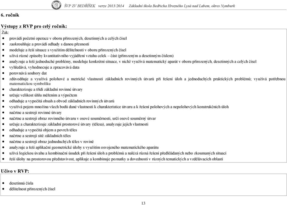 situace, v nichţ vyuţívá matematický aparát v oboru přirozených, desetinných a celých čísel vyhledává, vyhodnocuje a zpracovává data porovnává soubory dat zdůvodňuje a vyuţívá polohové a metrické