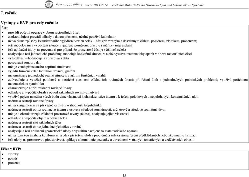 aplikační úlohy na procenta (i pro případ, ţe procentová část je větší neţ celek) analyzuje a řeší jednoduché problémy, modeluje konkrétní situace, v nichţ vyuţívá matematický aparát v oboru